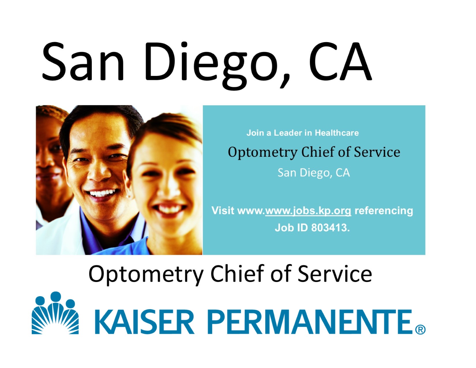 Optometrist job CA Kaiser Permanente OD Job Chief of Optometry Services OjO Ophthalmology jobs Online